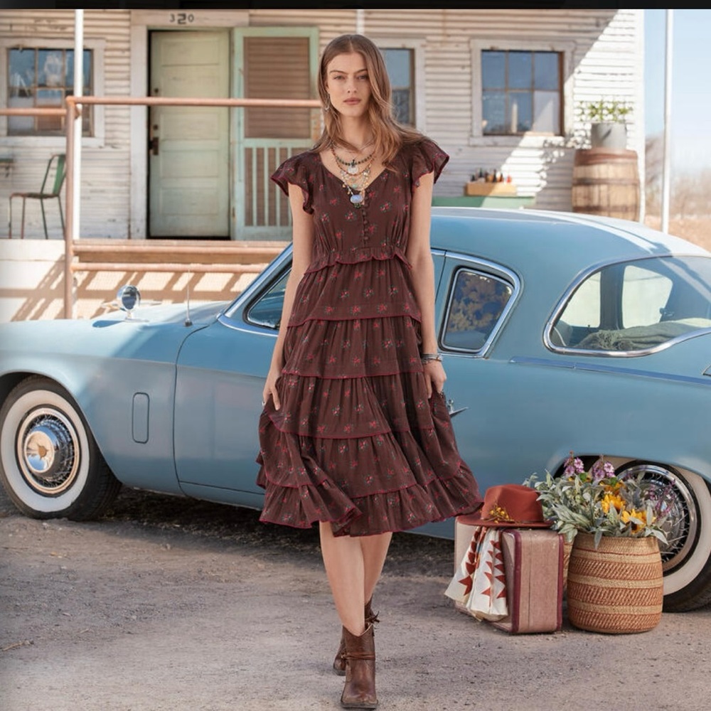 NWT Sundance Maple Flutter Sleeve Dress in Coffeebean Brown